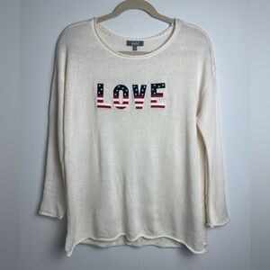 Marled Cream LOVE Red White & Blue Graphic Patriotic Lightweight 4th Of July 2X